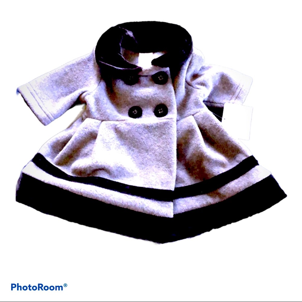 New! Grey Black Felt Velvet Winter Preppy Dress Coat‎ 3m